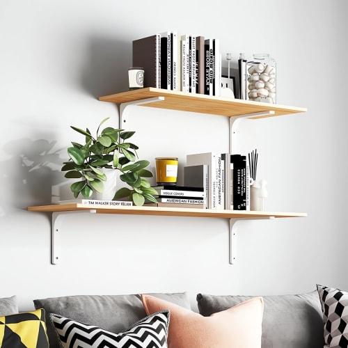 Homeme L-Shaped Shelf Brackets, Stainless Steel, 25-75kg Weight Capacity, 2-Piece Set, Wall-Mounted Shelf Support Brackets with Screws, White, 40cm