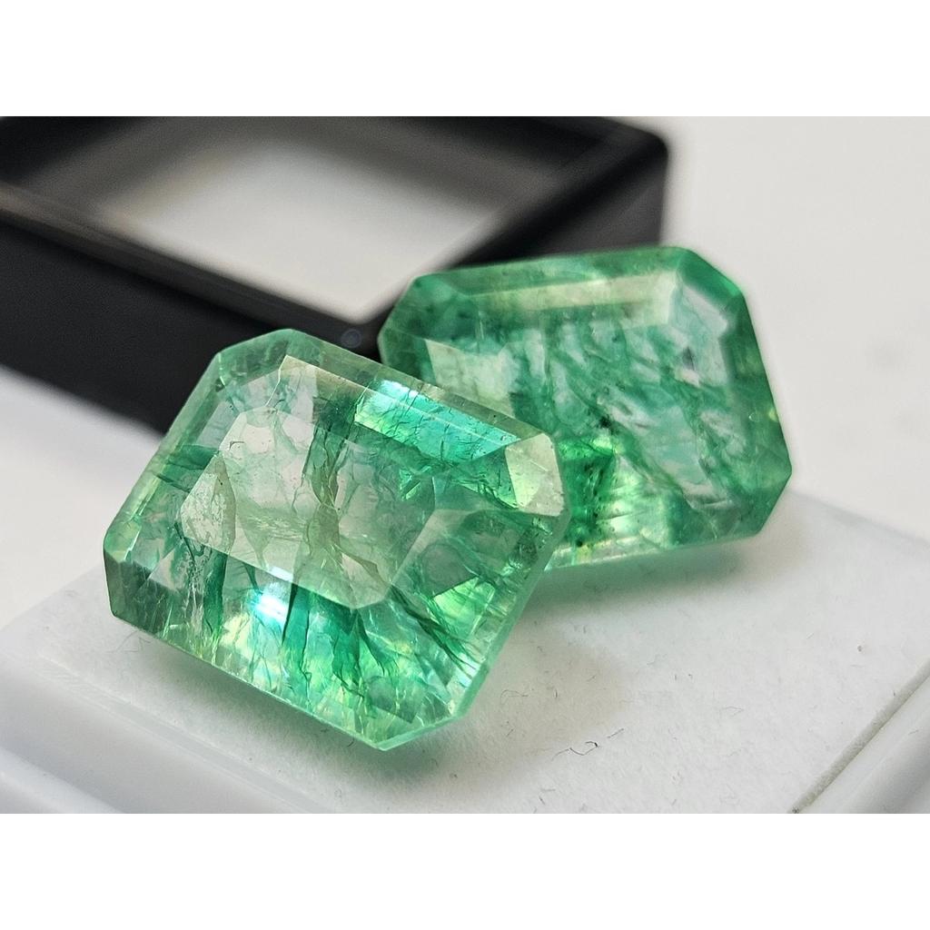 Natural Emerald Colombian Green 20-21 Ct Emerald Cut Pair Fabulous Gemstone