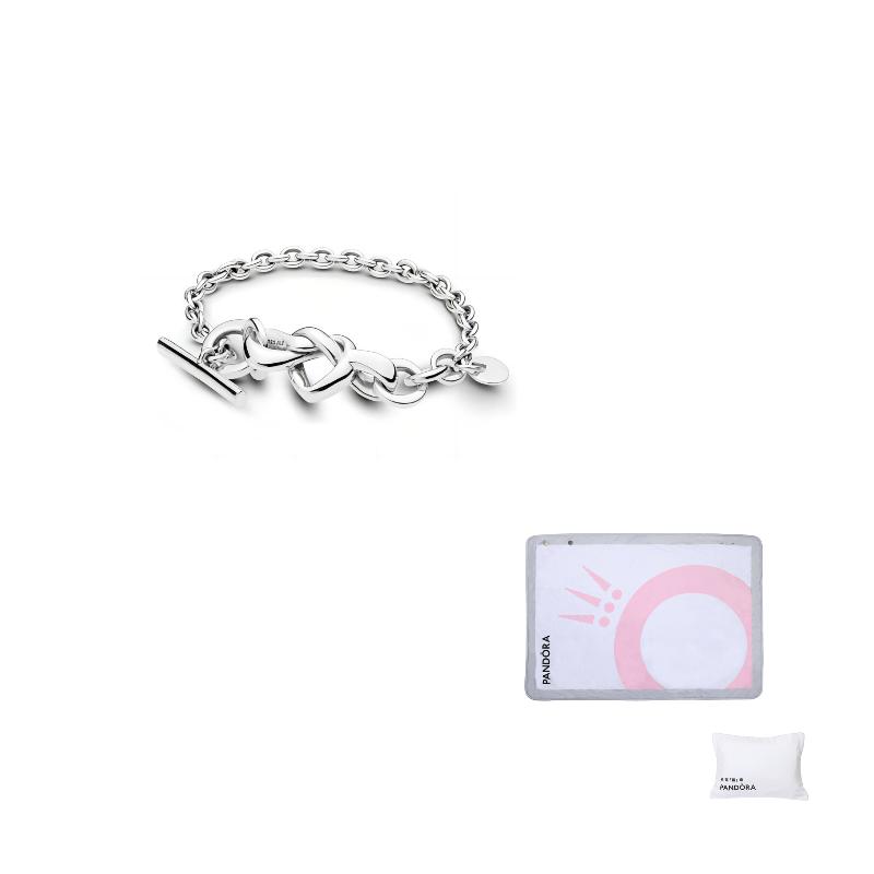 Pandora Bracciale con nodo intrecciato a forma di cuore, catena semplice, chiusura a T, unisex, 598100