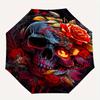1pc Floral Skull Automatic Open/CloseUmbrella,Compact Umbrella for Men & Women Day Gift.W046