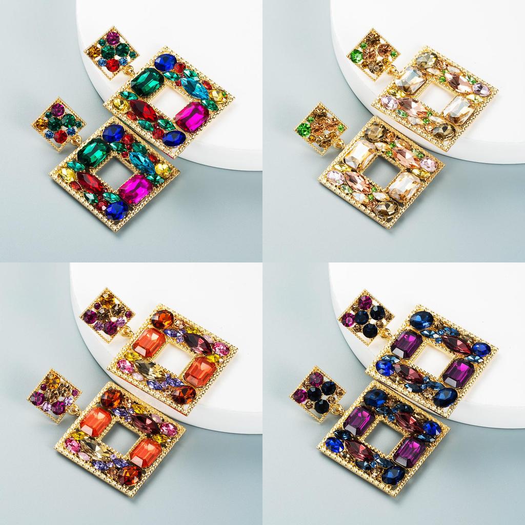 Alloy Geometric Layered Earrings With Sparkling Rhinestones For Fashion Women