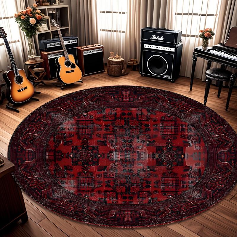 Vintage Rode Perzische Tribale Geometrische Ronde Vloerkleed Antislip Vloermat Oosters Etnisch Medaillon Print Vloerkleed voor Woonkamer Slaapkamer 120x120cm