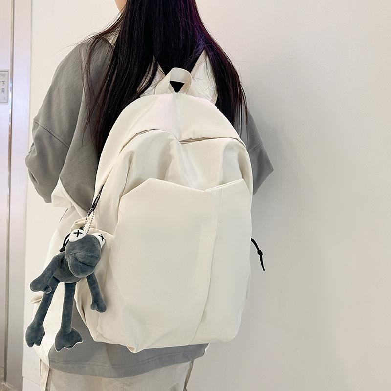 Schoolbag New Casual Backpack Large Capacity Simple Trendy Cool Computer Backpack Medium College Student Solid Color Schoolbag Lightweight