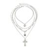 Gothic Diamond Cross Stacked Collarbone Chain, Sweet And Cool Love Skull Pendant Necklace