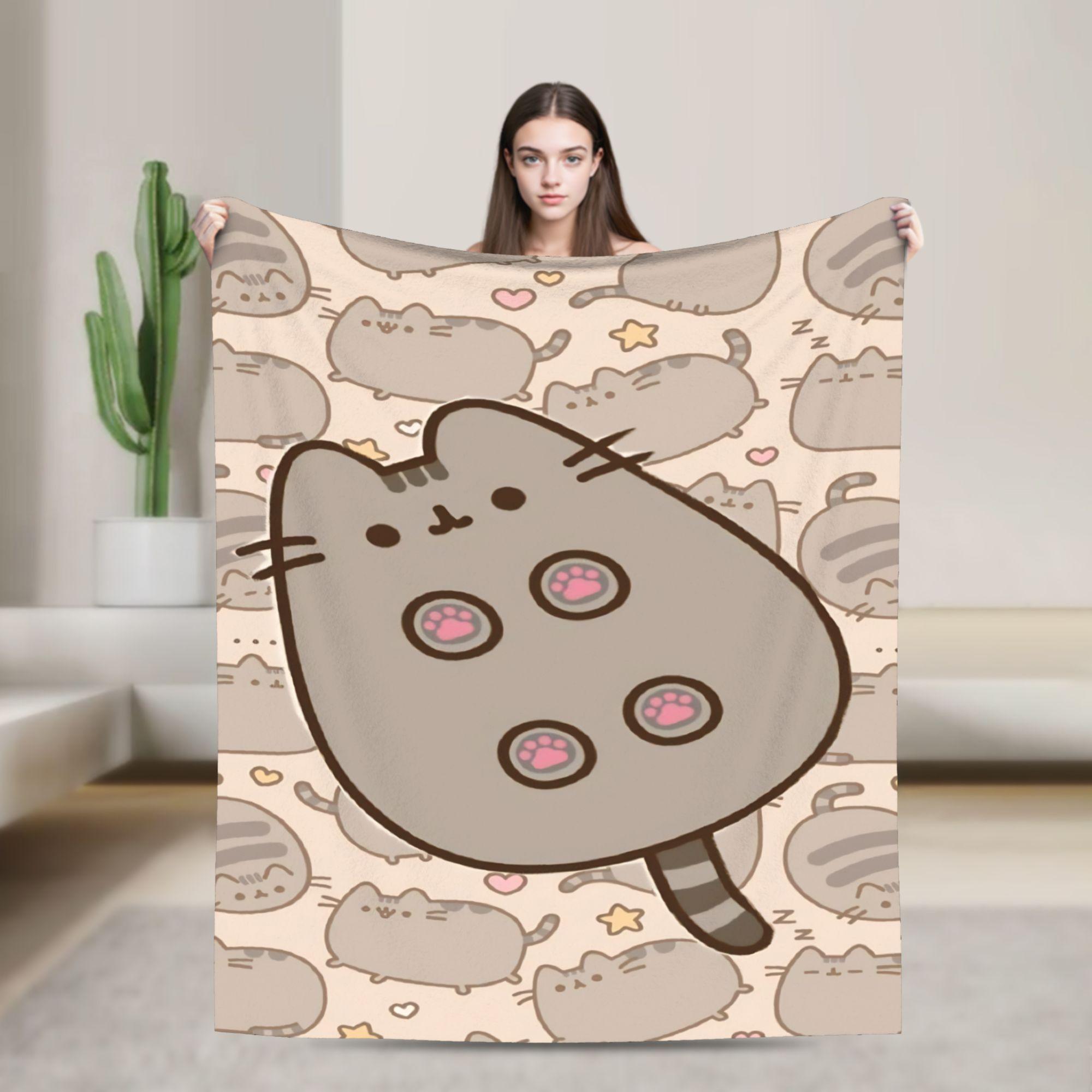 

P-Pusheens Плюшева ковдра-кішка для дітей Фланелева плед-ковдра для вулиці М який дизайн Якісна покривало Подарунок на день народження 30x40in