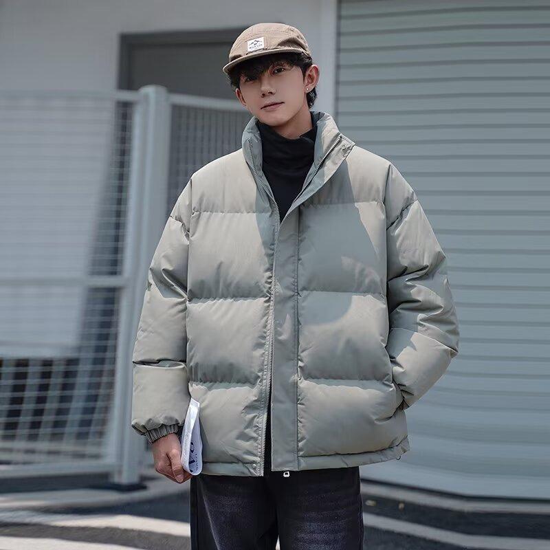 Solid color down cotton clothes men's autumn and winter thickened new cotton clothes trendy brand loose boys bread clothes jacket