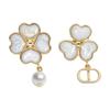Frühling Sommer 2026 Kollektion CD Signatur Glänzendes Drei Vierblättriges Kleeblatt Design Harzohrringe Unisex Ohrringe Gold Weiß E4488WOMMP_D301