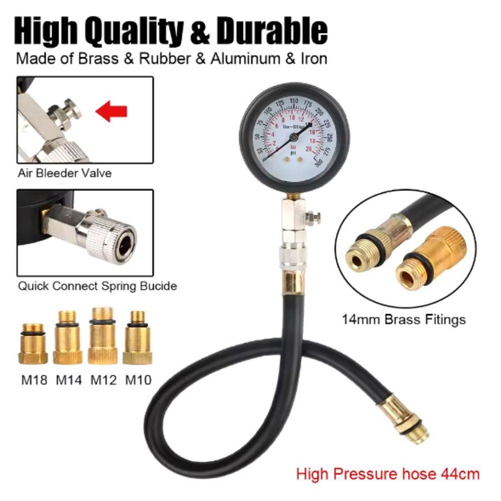 0-300 PSI Automotive Cylinder Tester Kit Fuel Cylinder Pressure Gauge  Car Maintenance