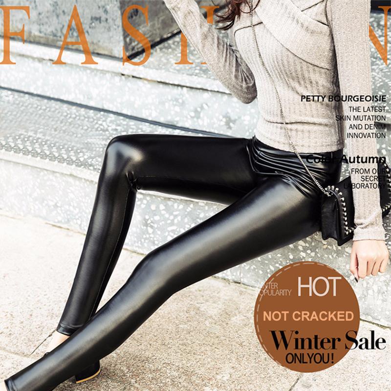 Lederhose, verdickt, große Größe, hohe Taille, PU-Leder-Leggings, plus Samt, hohe Taille, warme Hose, S~3XL
