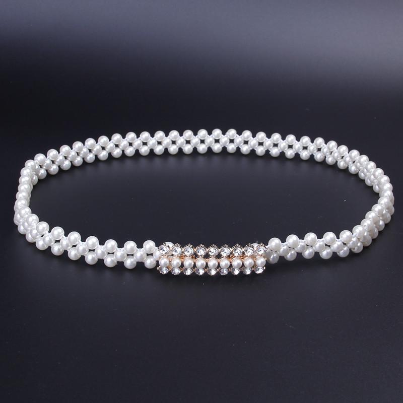 Rhinestone Pearl Waist Chain Women'S Elastic Waist Seal Women'S Decoration Elastic Woven Belt Dress Decoration