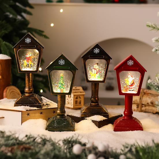 Vánoční větrné světlo USB/Bateriové Poštovní schránka Design Lampa Retro Flitrová Skleněná Koule Santa Claus Sněhová Vločka Lucerna Vánoční Dekorace