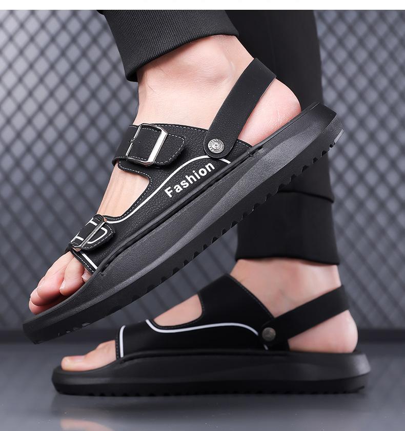 Fashion Summer New Buckle Designer Leather Sandals for Men  Solid Color Fashion Casual  Beach Shoes Male Anti-slip  Slipper Shoes Man