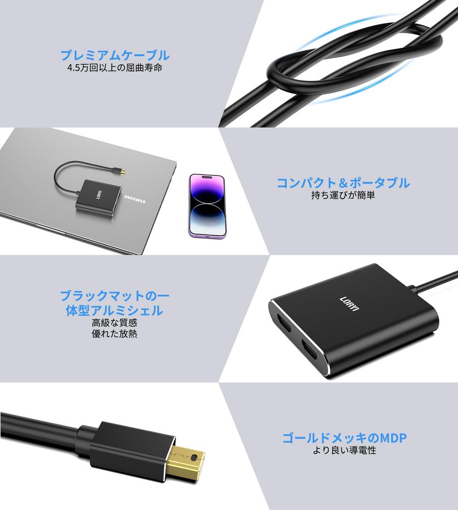 Mini DisplayPort auf Dual HDMI MDP auf 2 HDMI Splitter Erweiterungsausgang Erweiterungsmodus Spiegelmodus Kompatibel mit 4K@60Hz 1.2 2-Bildschirm Laptops, PCs,