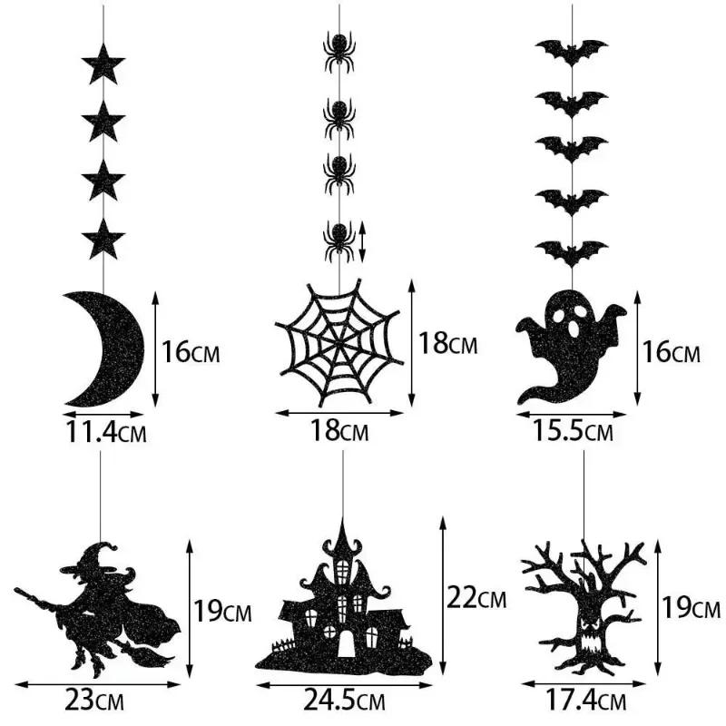 6 Pcs Halloween Hanging Banners Garland Scary Spider Witch Ghost Bat Pendant Ornament Happy Halloween Party Decorations For Home