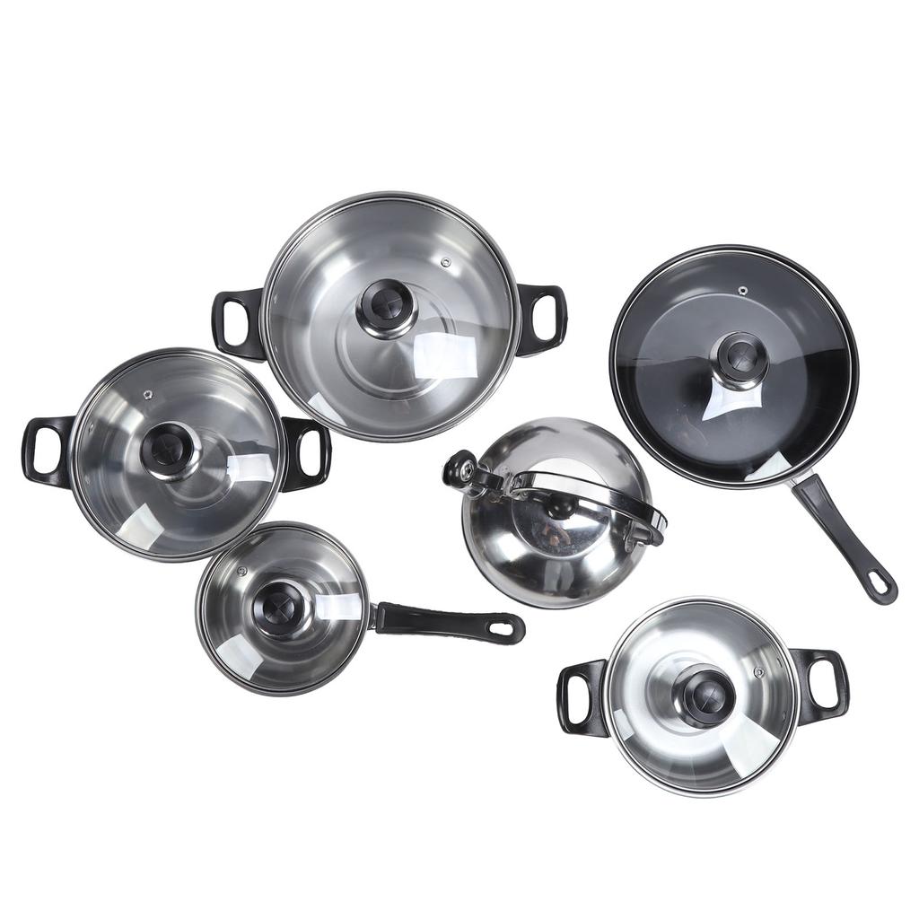 Kitchen Cookware Set Stainless Steel Pots Pans Set Includes Saucepan Stock Pot Non Stick Frying Pan