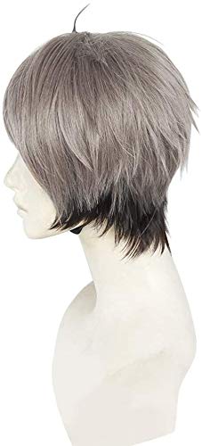 Cosplay wig with net, heat-resistant, Miya Osamu/Atsumu style, mixed color wig (Miya Osamu (gray/black))