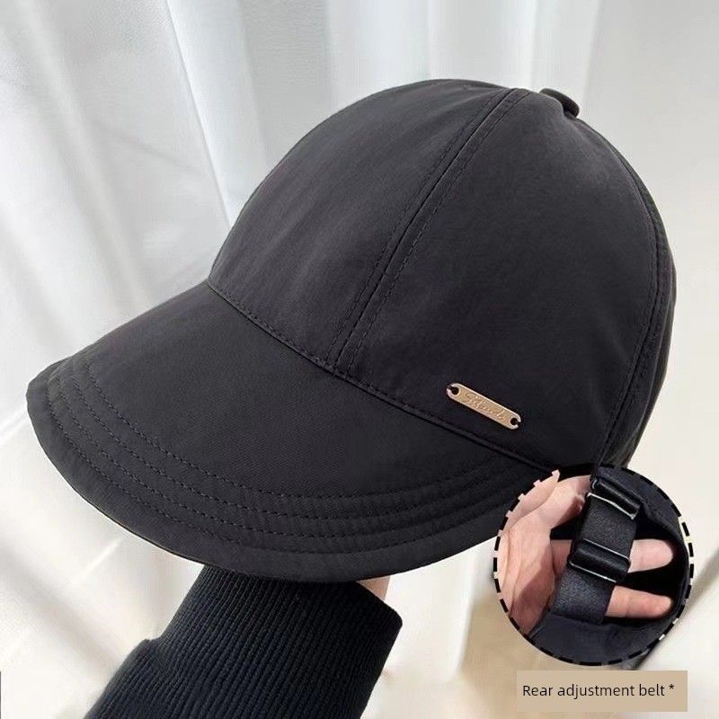 

Hat for Women 2025 New Arrival K-style Casual Plain Face All-Matching Peaked Cap Fashion Small Face Bucket Hat Big Head Circumference Quick Dry Fabric-Black All yards