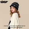 KimMumyins Striped Knitted Hat Girls Autumn and Winter Warm Curled Edge Cold Hat Versatile Plain Wool Hat