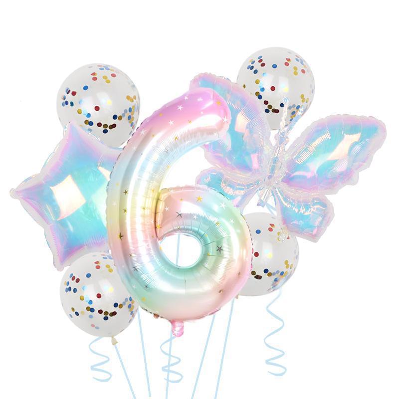 Colorful Transparent Butterfly Balloon Color Sequins Latex Set One Year Old 40 Inch Starry Sky Digital Birthday Party Arrangement