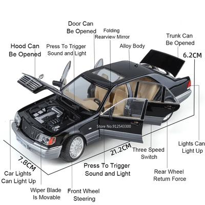1:24 Scale S320 Classic Car Model Toy Diecast Metal Simulation Sound Light Miniature Street Bikes Models Hobby Ornaments Gifts