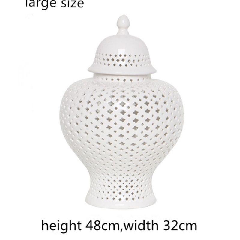 European White Hollow Ceramic Vase with Plum Blossom Carving Decorative Jar Tabletop Dried Flower Vase Indoor Craft Decoration