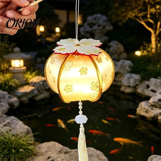 Retro Style Decorative Lantern Spring Festival DIY Material Kit, Light Up Handmade Persimmon Shaped Traditional Oriental Craft Kit with Tassel