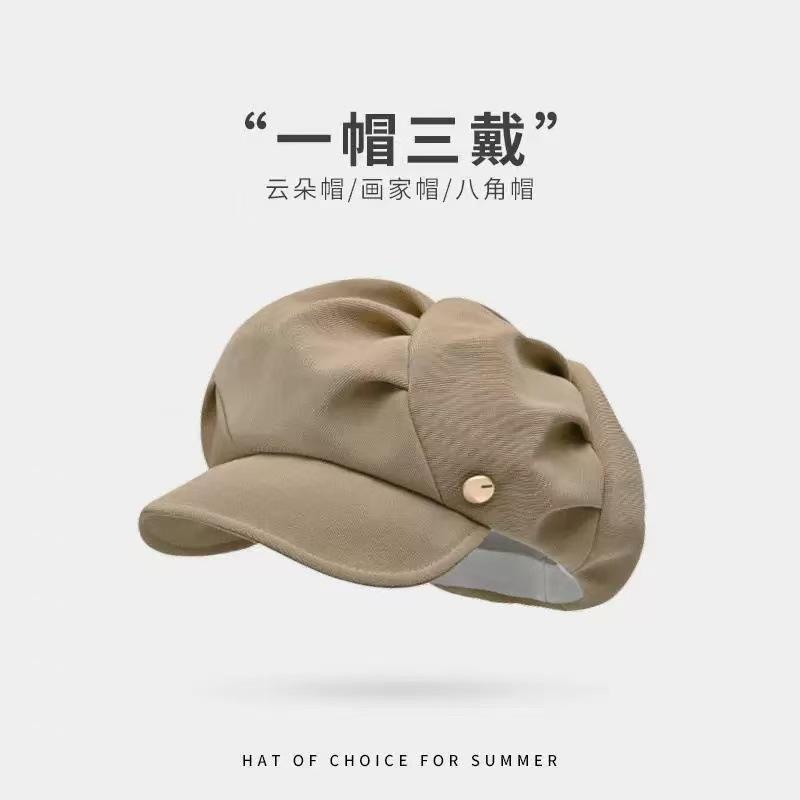 Leather Brim Old Beret Autumn and Winter Maillard Painter New Retro Octagonal Hat Newsboy Hat Shows Small Face