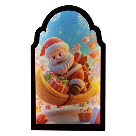 Christmas Hologram Mirror Light-up 3D Visual Effect Santa Claus Ornament USB Powered Holographic Xmas Tree Santa Decoration for Home Festive Decor