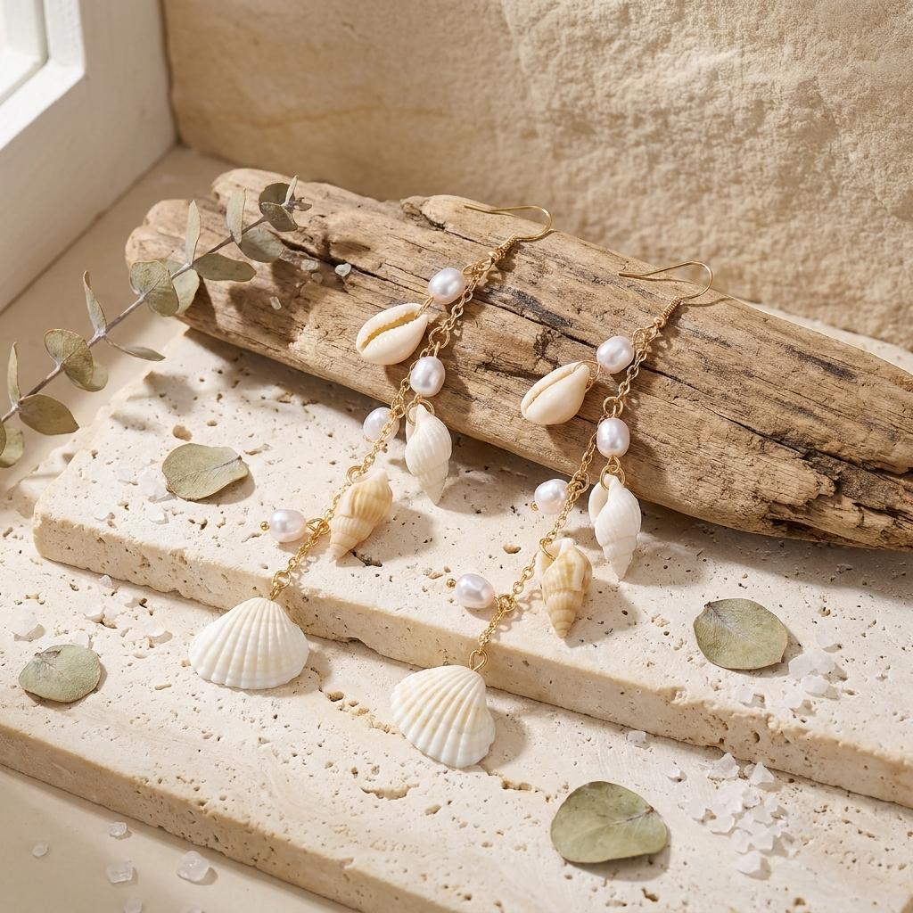 Orecchini Pendenti Serie Oceano Boho Stella Marina Capasanta Cavalluccio Marino per Donna Estate Spiaggia Tartaruga Perla Orecchino con Lungo Nappo Gioielli da Spiaggia