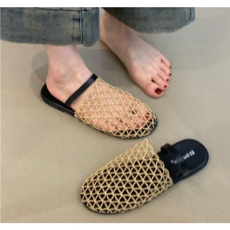 Fashion New Mesh Slippers Women Flats Summer Luxury Sandals Designer Rome Leisure Round Toe Slingback Loafers Outdoor Dress Beach Shoes