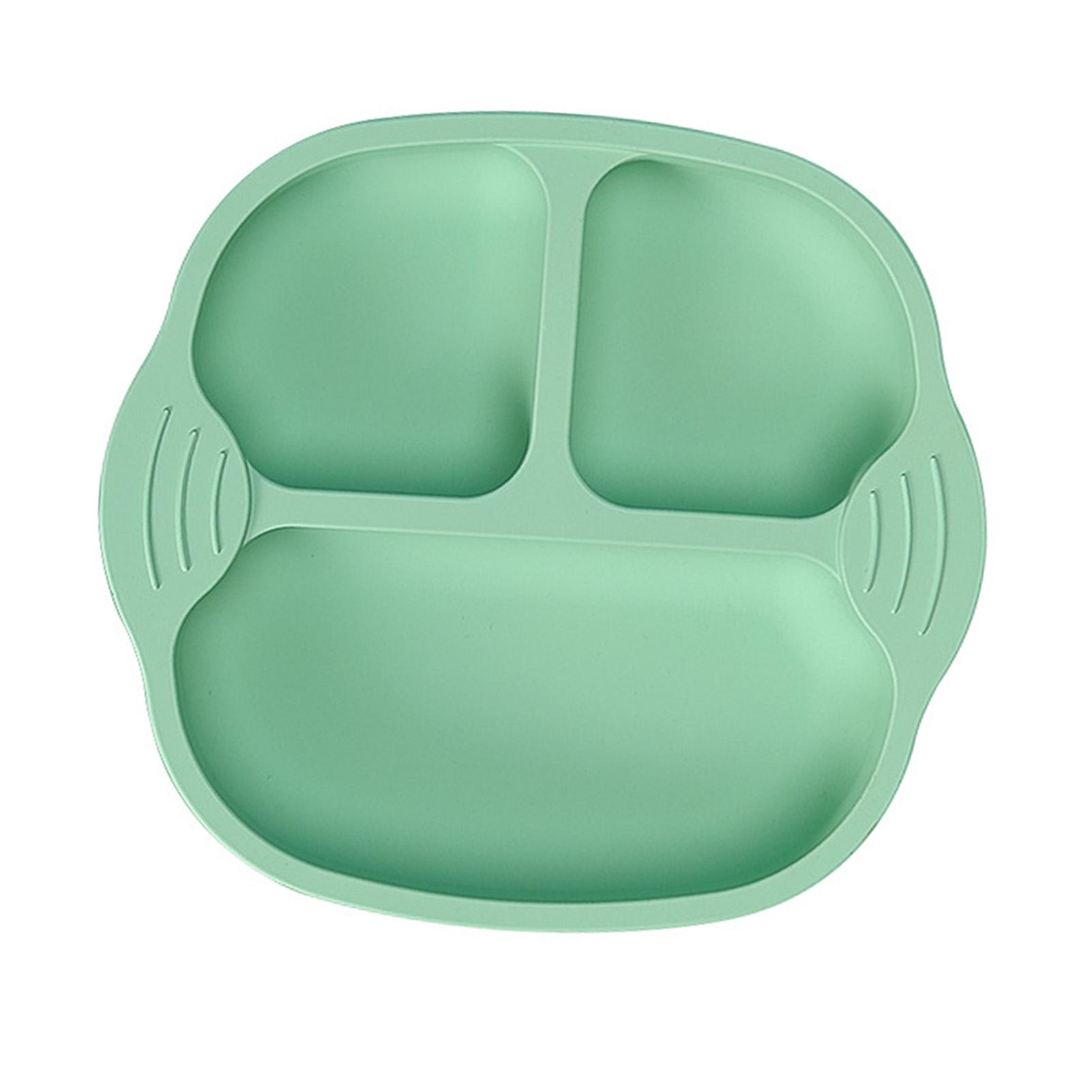 Baby Dinner Plate Drop Proof Strong Suction Cup Easy Clean Silicone Divided Baby Supplement Plate Green