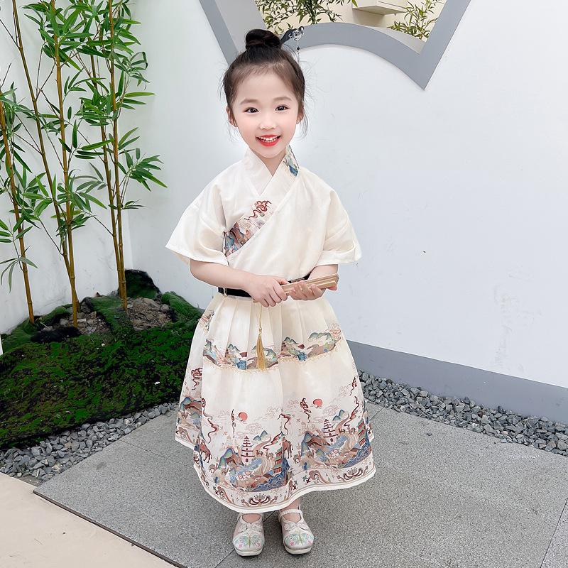 2024 Children's Day Caiyun Zhuiyue Hanfu: Short Sleeve Ancient Style Dress for Boys and Girls