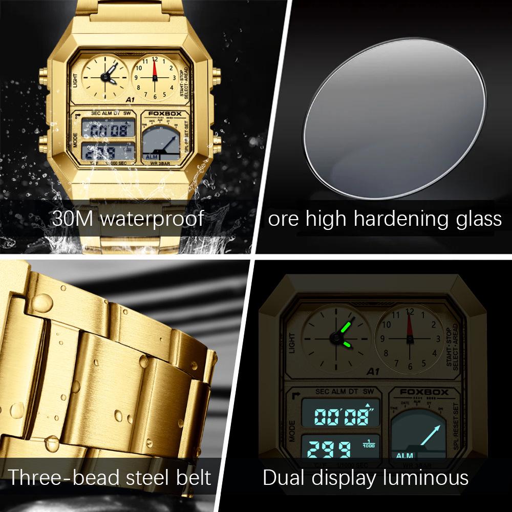 FOXBOX Men's Square Multifunctional Student Electronic Watch with Alarm and Waterproof Features