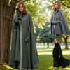 Cappotto Mantella Lungo da Donna in Misto Lana con Cappuccio Silhouette a Pipistrello Costume da Esterno per Cosplay di Halloween