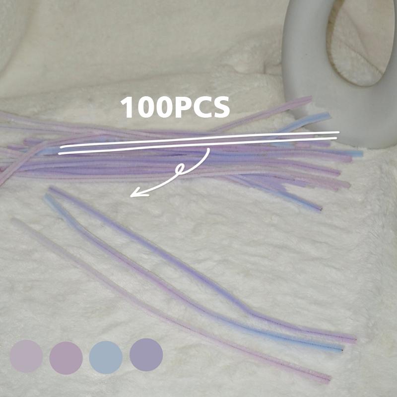 100pcs DIY Colorful Twisted Stick Plush Folding Stick Gradient Twist Stick Ribbon Bar Strip Iron Wire Thread DIY Handmade Toys