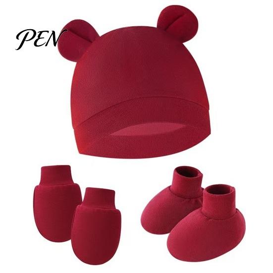 Minimalist Baby Outfit Newborn Hat Gloves And Booties Set, Cotton Infant Bear Ears Anti Scratch Care Gift Set Mittens & Foot Protectors for
