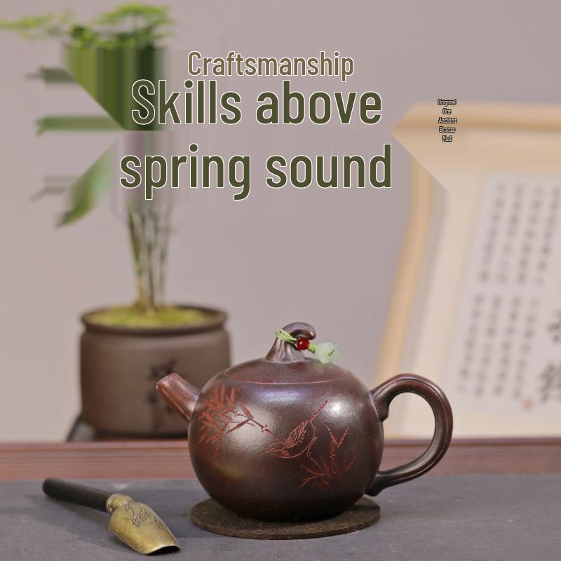 Yixing Zisha Antique Bronze Clay Tea Set by Famous Artist - Handmade  Spring Sound on Branch  Design 280cc
