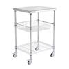 Kitchen Utility Cart, 3 Tiers, Wire Rolling Cart with 470LBS Capacity, Steel Service Cart On Wheels, Metal Storage Trolley with 76mm Basket Curved
