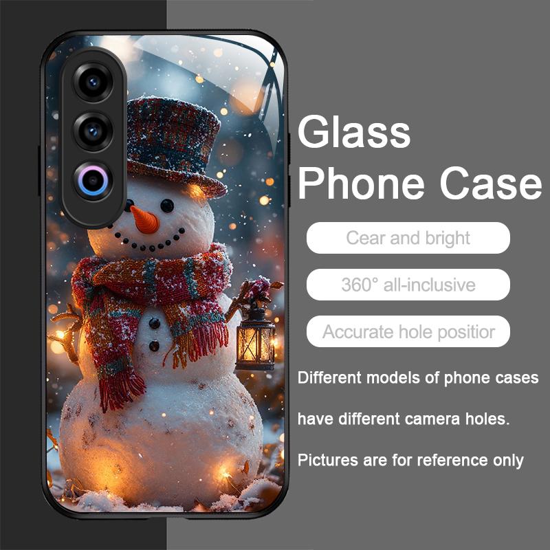 Cute Winter Christmas Snowman Pattern Tempered Glass Phone Case for Oneplus 13 R 12 11 10 9 Nord 2T CE 4 3 2 Lite ACE3 Pro Cover