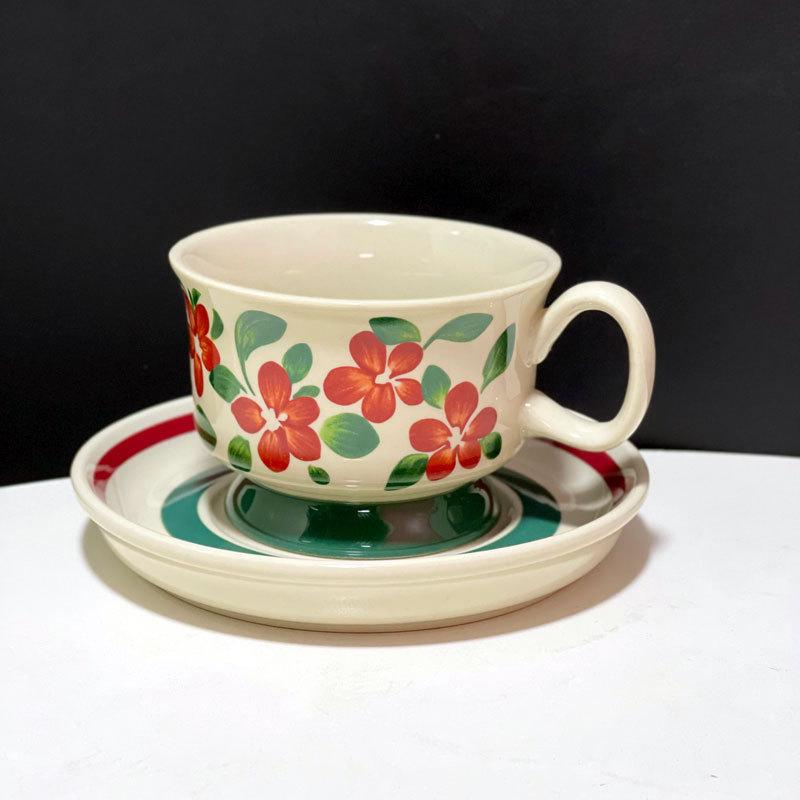 Small Fresh Hand-Painted Bubble Coffee Cup And Saucer, Underglaze Colored Ceramic Afternoon Tea Cup And Saucer Set, Exquisite Souvenir
