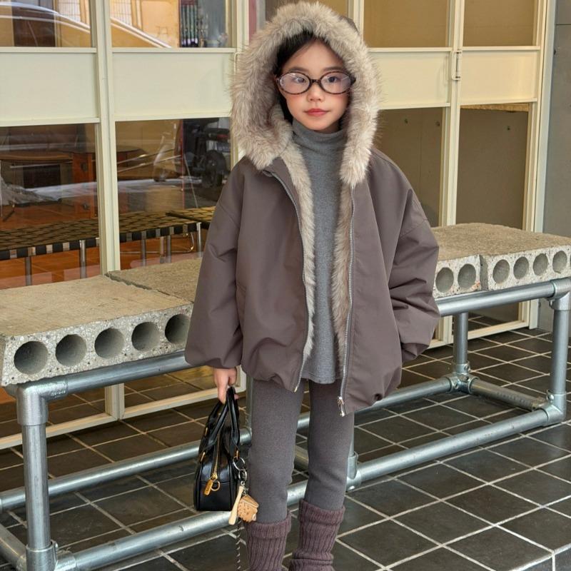 Winter new women's middle-aged and older children wear fluffy coats on both sides, girls' imitation fur hooded warm coat