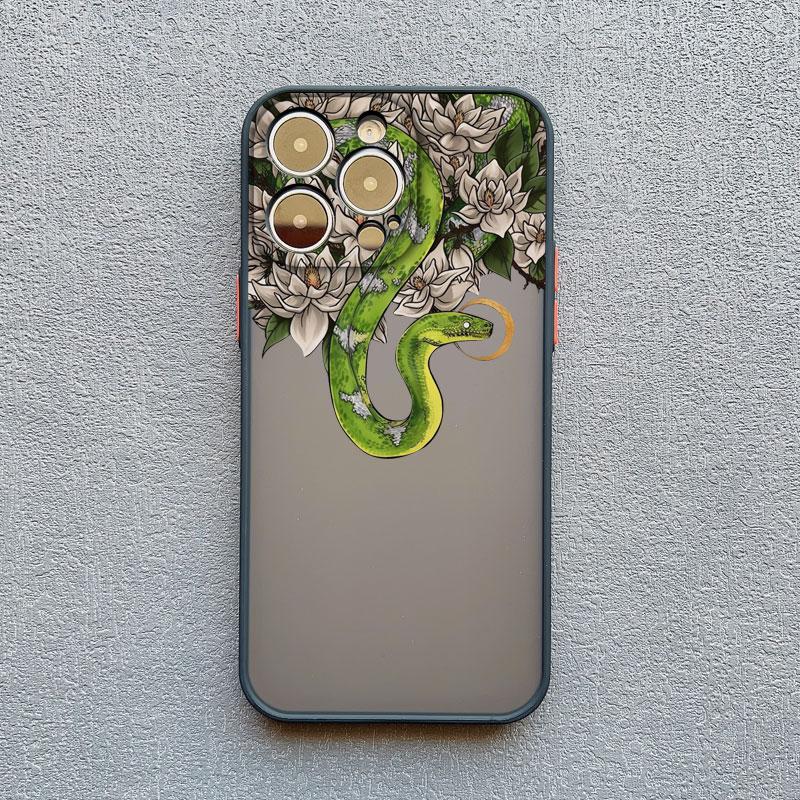 Snake Flower Snake Painting Phone Case for iPhone 11 12 13 Mini Pro Max 16 15 14 Pro Max XS X XR 15 8 7 Plus SE Shockproof Cover