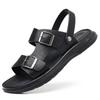Casual Fashion Men Shoes Slip-On Leather Soft Non-slip Beach Summer Double Buckle Sandals Slippers Flats Flip Flop Walking Shoes