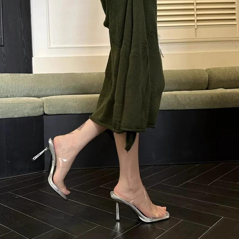 Summers PVC Transparent Women Slippers Shoes Casual Street Style Ladies Elegant Party Dress High Heel Slides