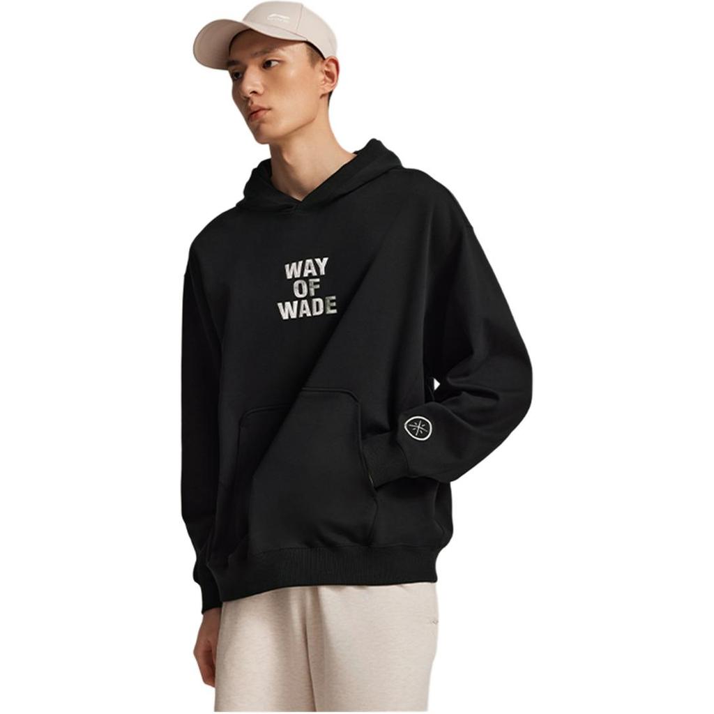 Li-Ning Bequemes Einfaches Vielseitiges Lockeres Kapuzen-Buchstaben-Mode-Pullover-Sweatshirt Herren-Sweatshirt Schwarz AWDV259-1