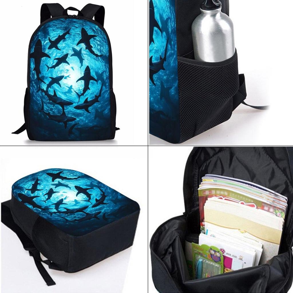 Hai Meeresmotiv Dreiteiliges Rucksäcke Set für Jungen und Mädchen Beste Geschenke 2D Flache Cartoon Schultasche für Kinder