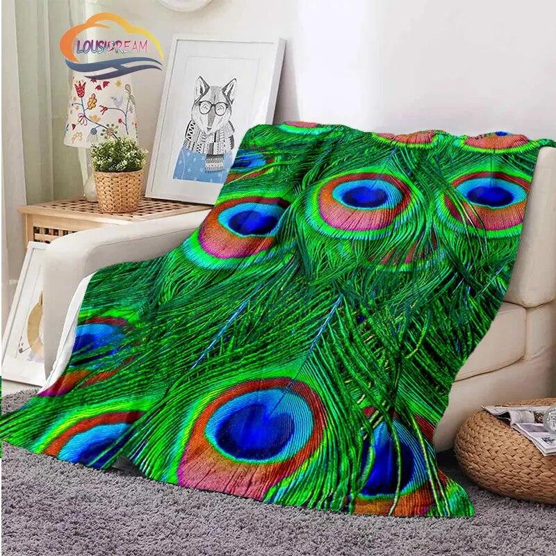 Peacock Feather Flannel Blanket Children's Blanket Sofa and Bed Warm Blanket Office Blanket Portable Travel Camping Blanket