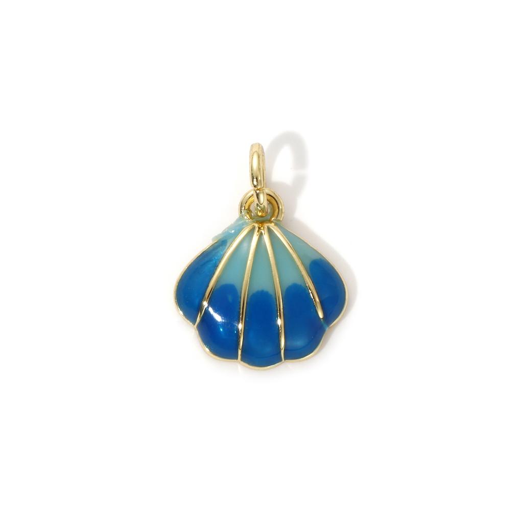 2 Piece Brass Ocean Jewelry Blue Charms 18K Real Gold Plated Enamel Fish Seahorse Dolphin Whale Conch Shell Pendant Necklace DIY
