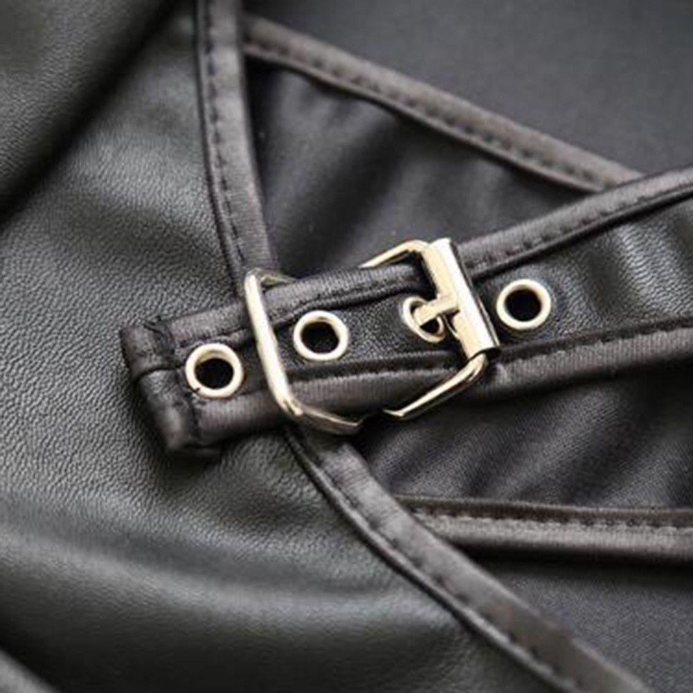 Dirbtinės odos suvarstoma pliaukštelėjimo mini sijonas fetišas atvirų klubų bondage klubinė apranga naujas