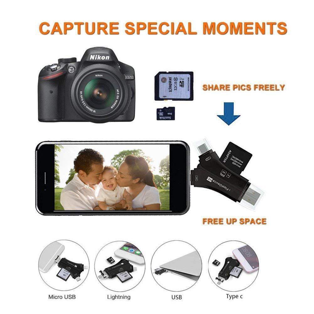 4-in-1 Otg Card Reader Universal Multi-functional Mobile Phone Tf Sd Camera Multi Interface Card Reader (with App)